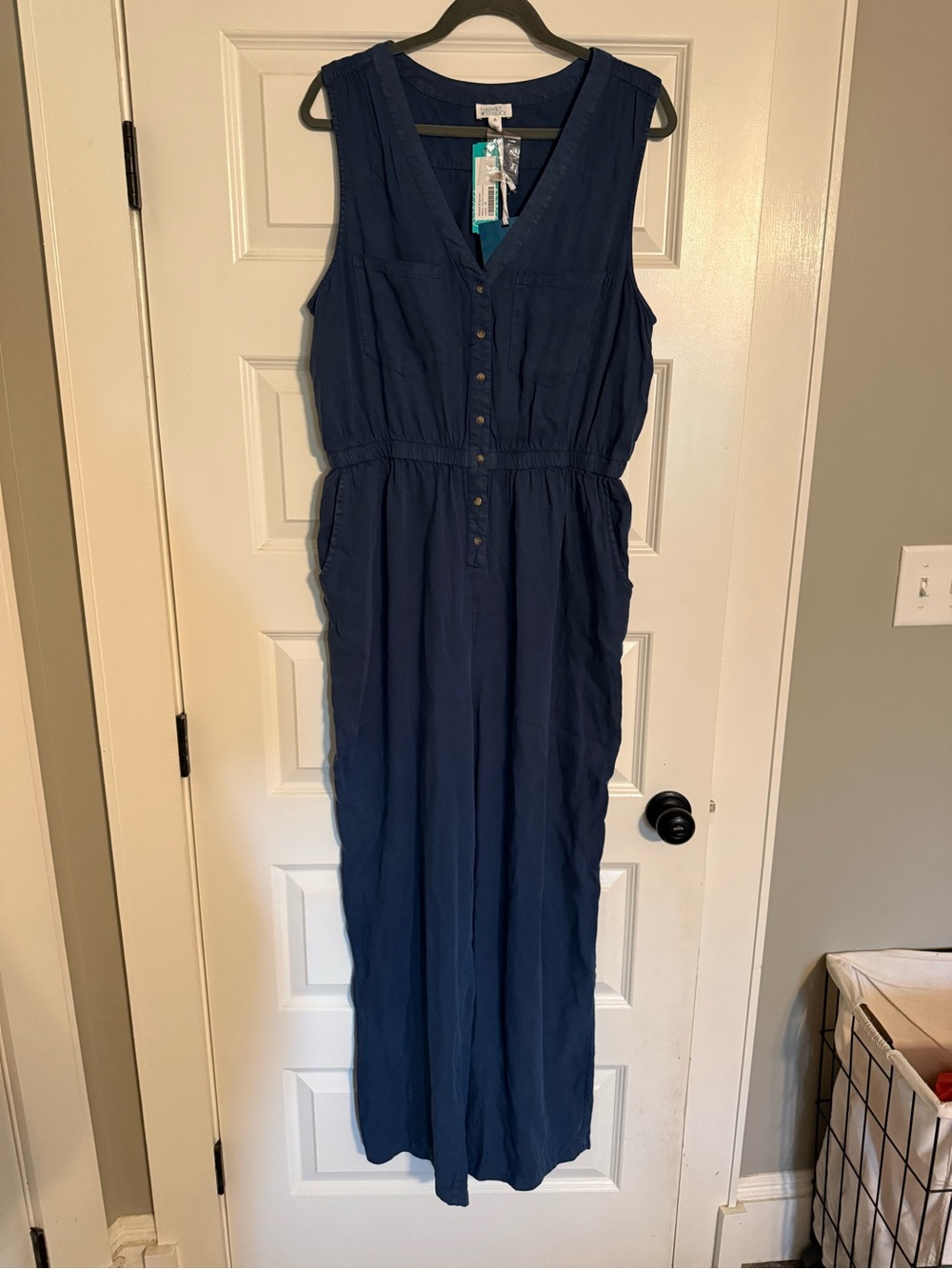 Blue Button-Front Sleeveless Jumpsuit